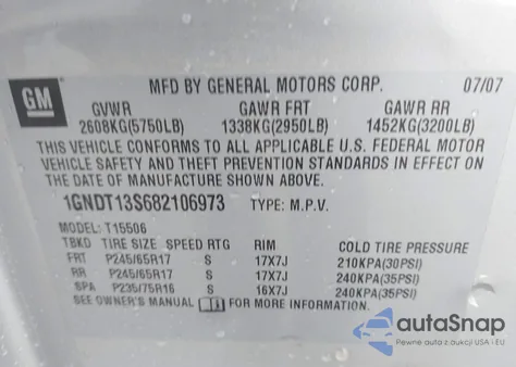 2008 Chevrolet Trailblazer Fleet из США, поврежденный, VIN 1GNDT13S682106973